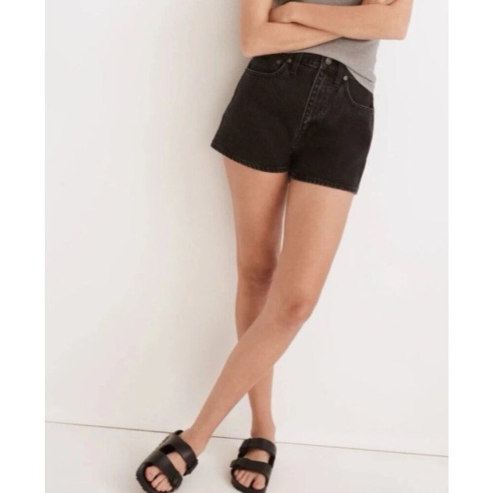Madewell Womens Black Denim The Mom Jean Short Short High Rise Size 28